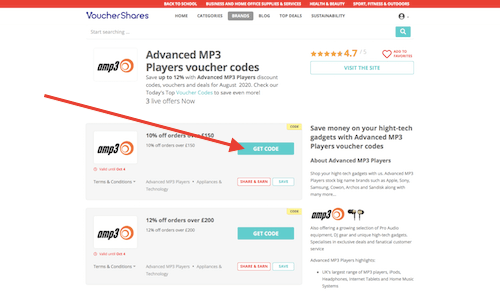 Advanced MP3 Players discount codes page