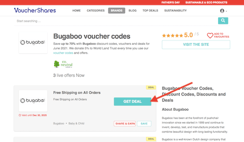 Bugaboo voucher codes page