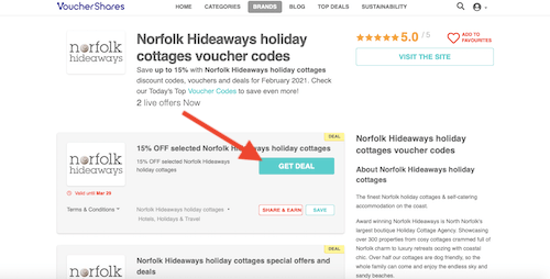 Norfolk Hideaways holiday cottages voucher code