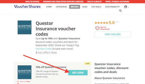 Questor Insurance discount codes page