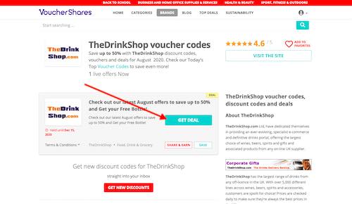 TheDrinkShop discount codes page