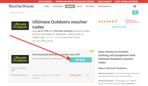 Ultimate Outdoors voucher codes page