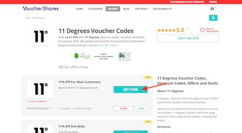 11 Degrees voucher code