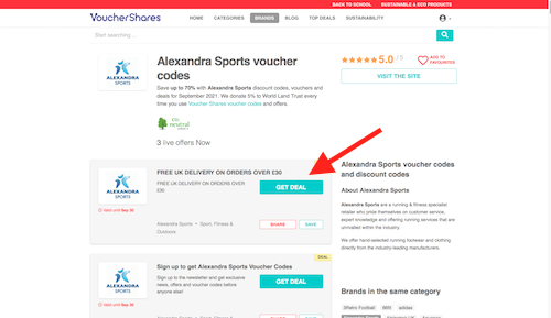 Alexandra Sports discount codes page