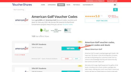 American Golf voucher code