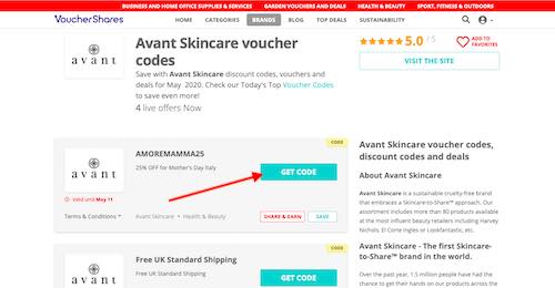 Avant Skincare promo codes page