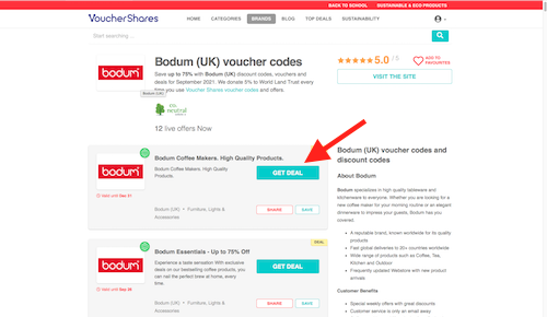 Bodum voucher codes page
