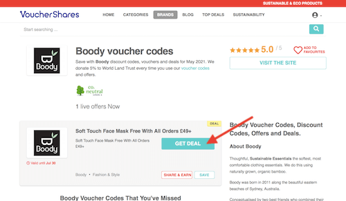 Boody discount codes page