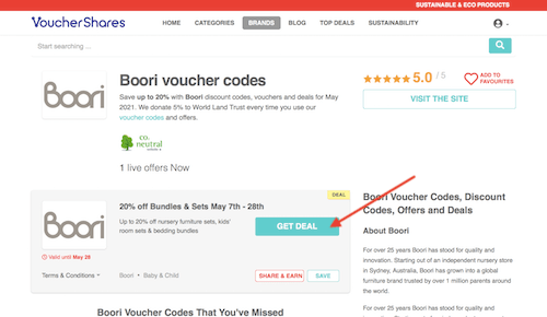 Boori voucher codes page