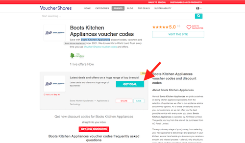 Boots Kitchen Appliances discount code page