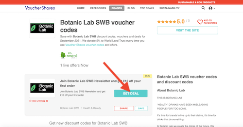 Botanic Lab SWP discount codes page