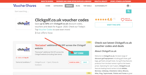 ClickGolf voucher codes page