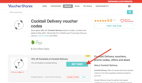 Cocktail Delivery voucher codes page