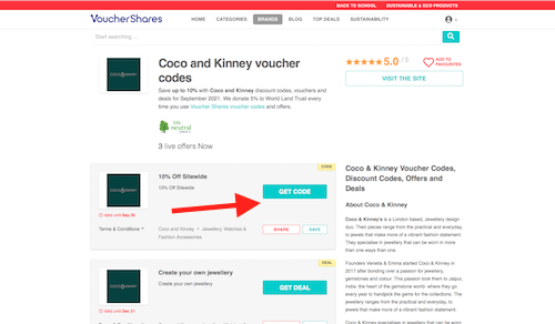 Coco and Kinney discount codes page