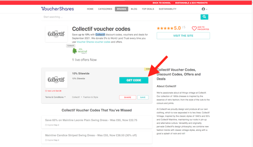 Collectif voucher codes page