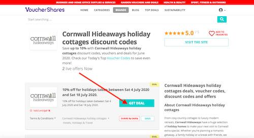 Cornwall Hideaways holiday cottages voucher codes page