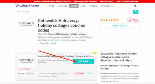 Cotswolds Hideaways holiday cottages voucher codes page