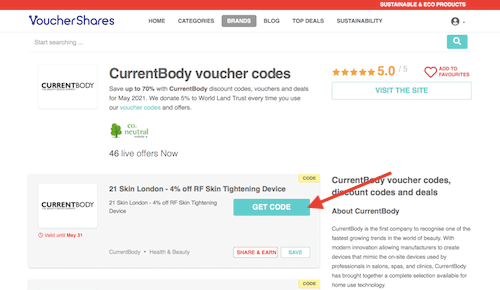 CurrentBody discount codes page