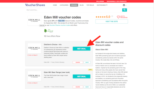 Eden Mill discount codes page