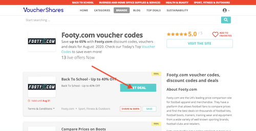 Footy.com voucher codes page