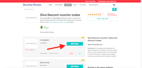 Gina Bacconi voucher codes page