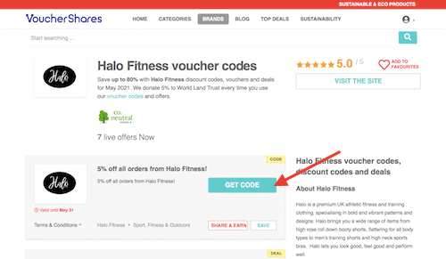 Halo Fitness voucher codes page