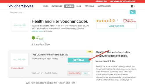 Health and Her voucher codes page