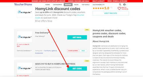 HomyLink discount codes page
