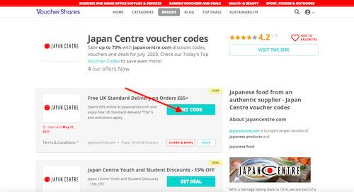 Japan Centre voucher codes page