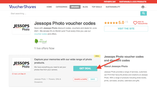 Jessops Photo voucher codes page