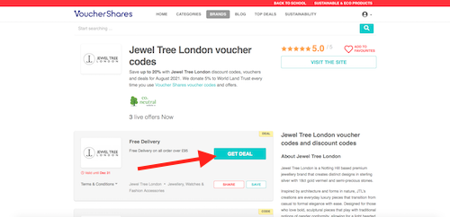 Jewel Tree London voucher codes page