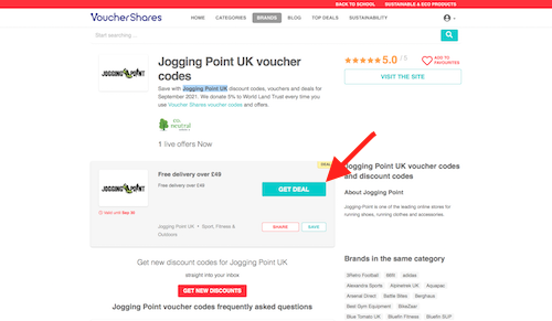 Jogging Point discount code page