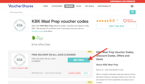 KBK Meal Prep voucher codes page