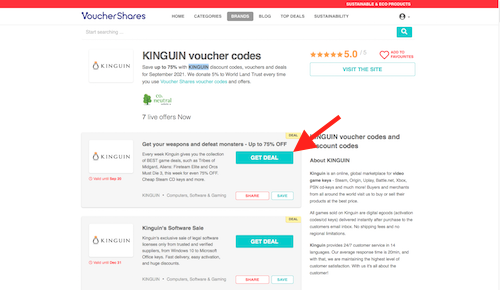 KINGUIN voucher code page