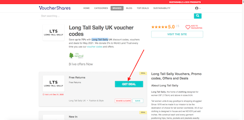 Long Tall Sally voucher codes page
