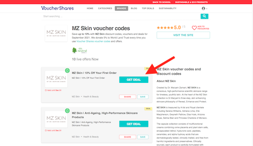 MZ Skin voucher codes page