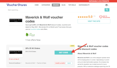 Maverick & Wolf voucher codes page