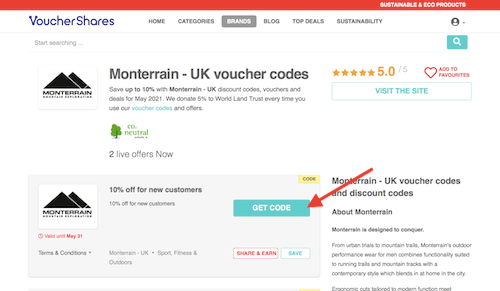 Monterrain UK discount codes page