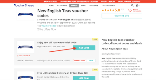 New English Teas voucher code