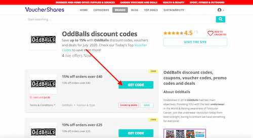 OddBalls discount codes page