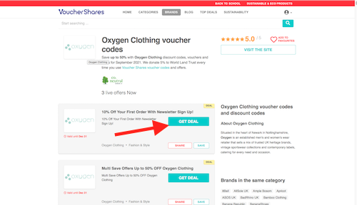 Oxygen Clothing discount codes page