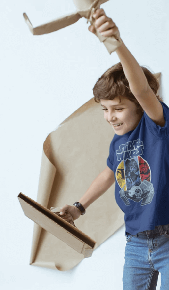 Boy Wearing Blue Boba Fett Kids Star Wars T Shirt 
