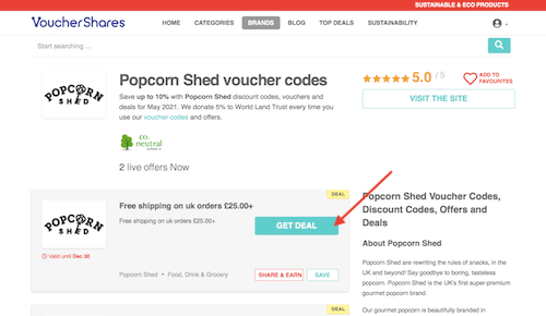 Popcorn Shed voucher codes page