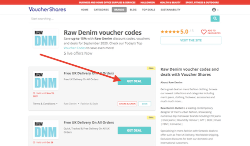 Raw Denim discount codes page