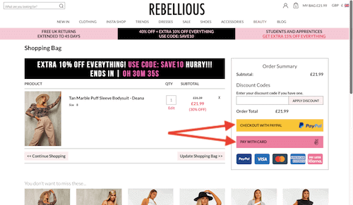 Rebellious Fashion check out page
