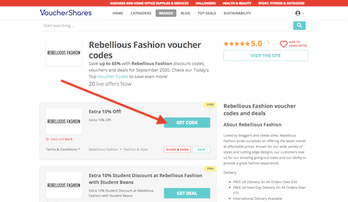 Rebellious Fashion discount codes page