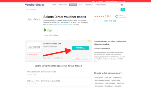 Salons Direct voucher codes page