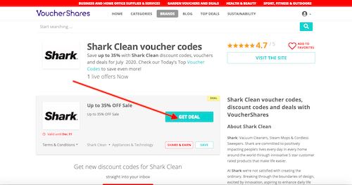 Shark Clean voucher codes page