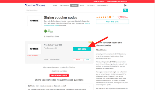 Shrine voucher codes page