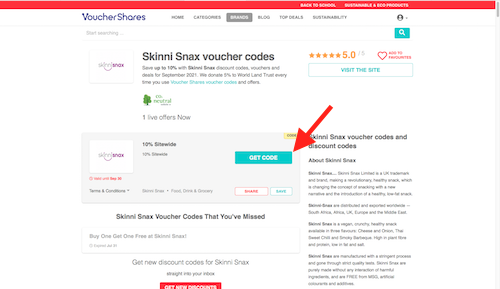 Skinni Snax voucher codes page